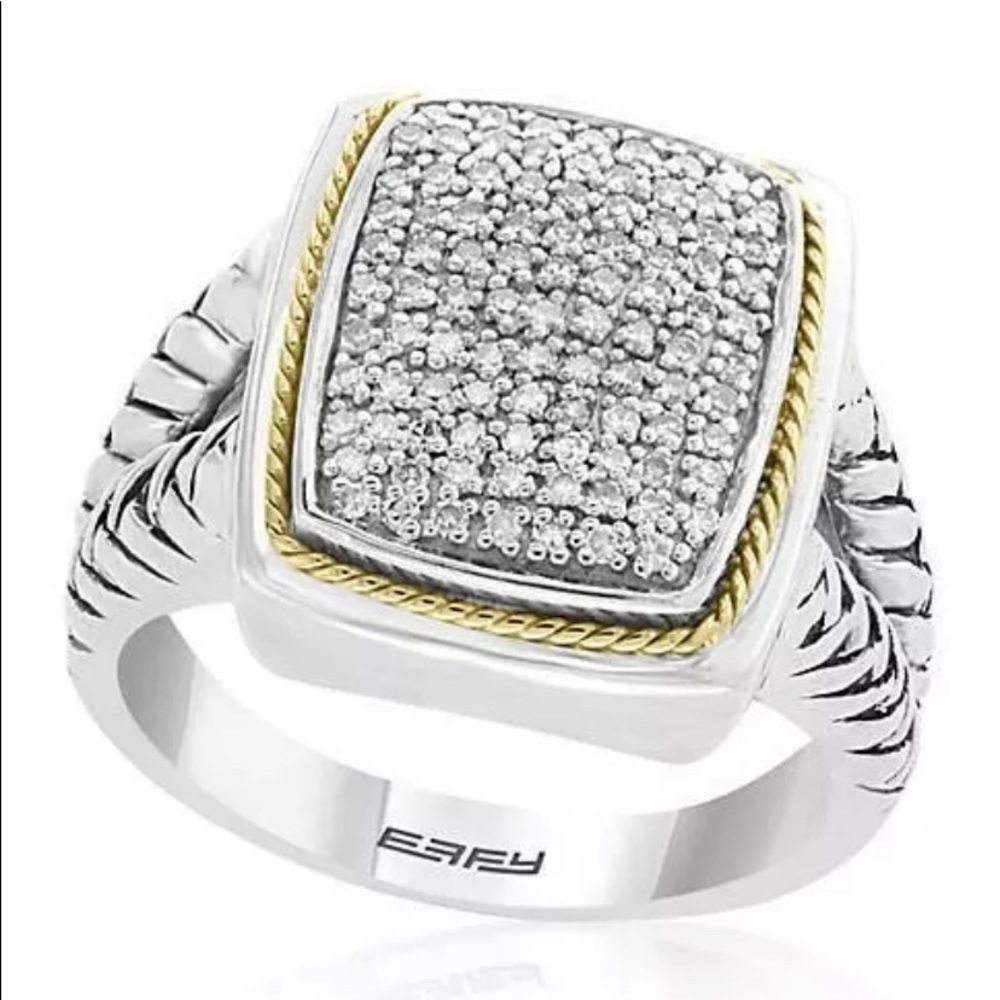Effy® Sterling Silver 18K Yellow Gold Diamond Ring